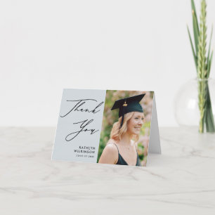 Tarjeta De Agradecimiento Elegante guión azul turbio Graduación Minimalista