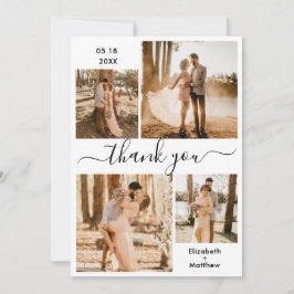 Tarjeta De Agradecimiento Elegante guión blanco negro Boda de Collage de fot