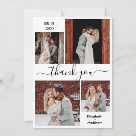 Tarjeta De Agradecimiento Elegante guión blanco negro Boda de Collage de fot