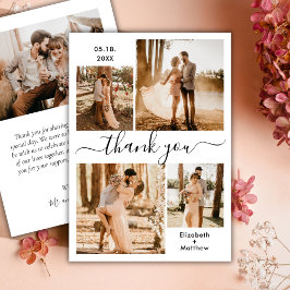 Tarjeta De Agradecimiento Elegante guión blanco negro Boda de Collage de fot
