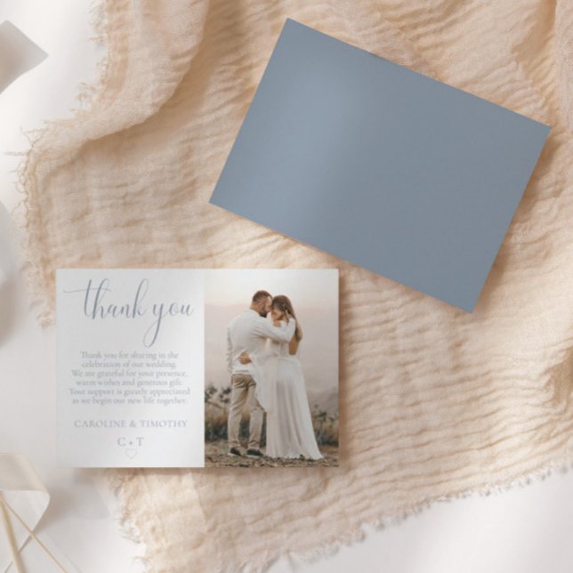 Tarjeta De Agradecimiento Elegante guión Boda azul turbio (Subido por el creador)