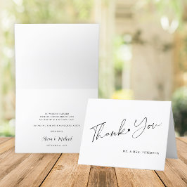Tarjeta De Agradecimiento Elegante guión boda blanco y negro gracias
