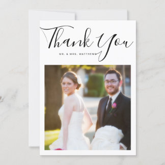 Tarjeta De Agradecimiento Elegante guión Boda mínimo Foto Gracias