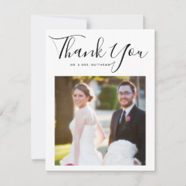 Tarjeta De Agradecimiento Elegante guión Boda mínimo Foto Gracias