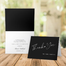 Tarjeta De Agradecimiento Elegante guión boda negro moderno gracias