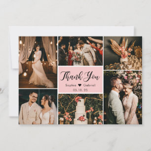Tarjeta De Agradecimiento Elegante guión Boda rosa Collage de fotos múltiple