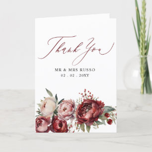 Tarjeta De Agradecimiento Elegante guión Borgoña rosa foto floral de Rubor