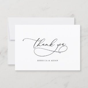 Tarjeta De Agradecimiento Elegante guión caligráfico Boda blanco y negro