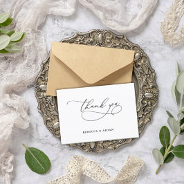 Tarjeta De Agradecimiento  Elegante guión caligráfico Boda blanco y negro