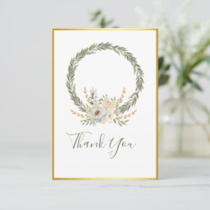 Tarjeta De Agradecimiento Elegante Guión Champagne Floral De Marfil Gracias