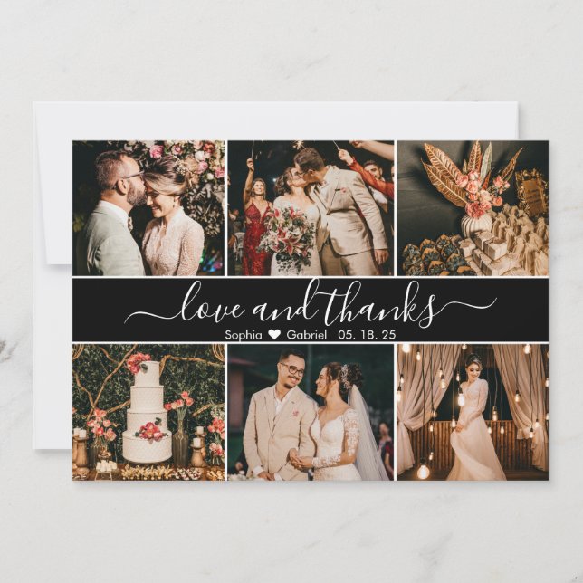 Tarjeta De Agradecimiento Elegante guión Collage de fotos negro y blanco 6 (Anverso)