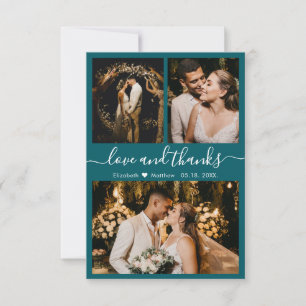 Tarjeta De Agradecimiento Elegante guión Collage de fotos Verde azulado Grac