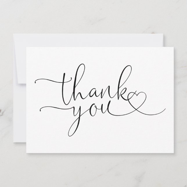 Tarjeta De Agradecimiento Elegante Guión Corazón Negro Y Blanco (Anverso)