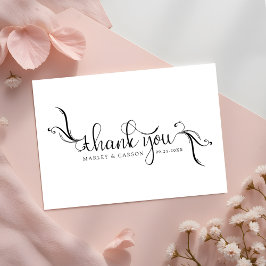 Tarjeta De Agradecimiento Elegante guión de boho Boda blanco y negro