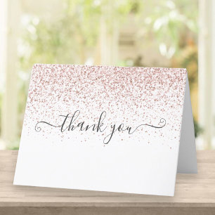 Tarjeta De Agradecimiento Elegante guión de brillo de oro rosa