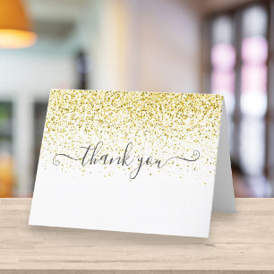 Tarjeta De Agradecimiento Elegante guión de brillo dorado