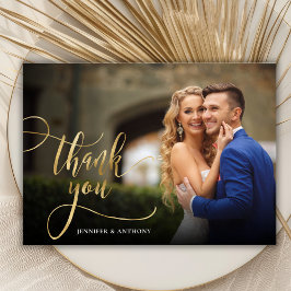 Tarjeta De Agradecimiento Elegante guión de caligrafía de oro 2 Boda fotográ