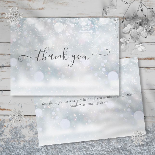 Tarjeta De Agradecimiento Elegante guión de copos de nieve de invierno (Winter Snowflakes Elegant Script Thank You Card)