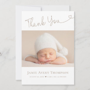 Tarjeta De Agradecimiento Elegante guión de corazón moderno Foto de nacimien