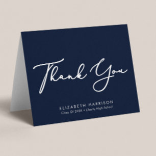 Tarjeta De Agradecimiento Elegante guión de graduación azul