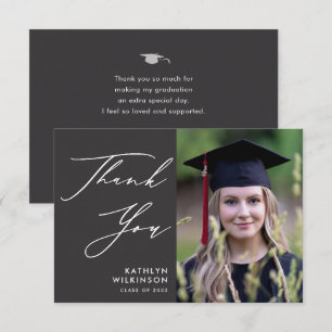 Tarjeta De Agradecimiento Elegante guión de graduación de fotografías Minima