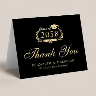 Tarjeta De Agradecimiento Elegante guión de graduación de oro negro