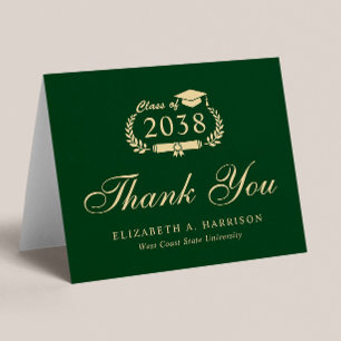 Tarjeta De Agradecimiento Elegante guión de graduación de oro verde