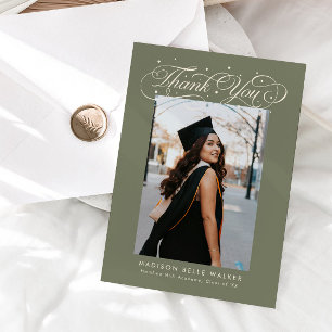 Tarjeta De Agradecimiento Elegante guion de graduación foto verde salvia