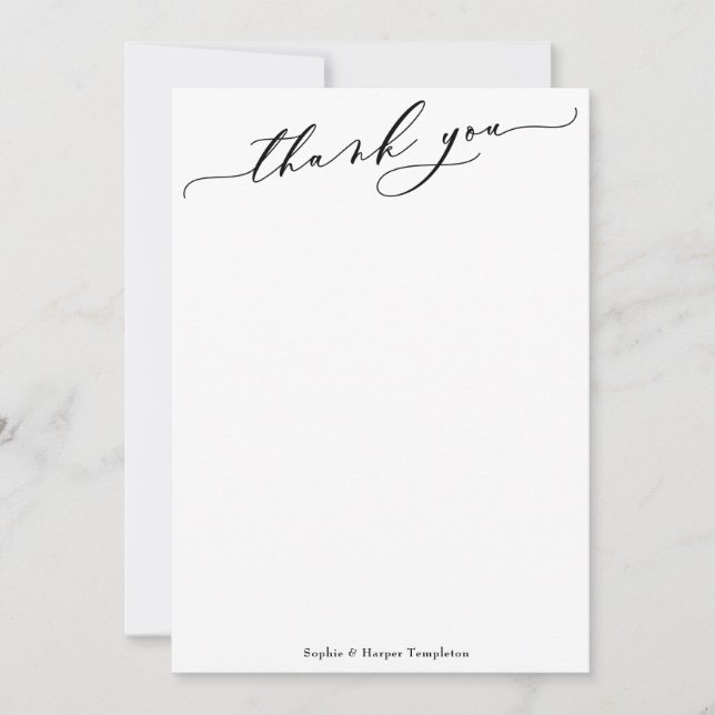 Tarjeta De Agradecimiento Elegante guión de lujo simple negro y blanco (Anverso)