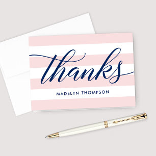 Tarjeta De Agradecimiento Elegante guion de marina rayas rosa rubor