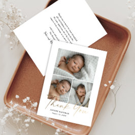 Tarjeta De Agradecimiento Elegante guión de oro 3 Foto bebé
