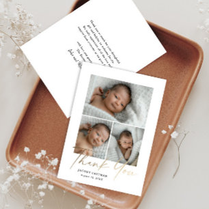 Tarjeta De Agradecimiento Elegante guión de oro 3 Foto bebé