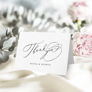 Tarjeta De Agradecimiento Elegante guión de remolino simple boda