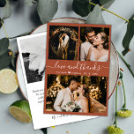 Tarjeta De Agradecimiento Elegante guión de terracota 3 Boda de Collage de f<br><div class="desc">Moderno, marfil Elegante "Amor y Gracias" Script Boda 3 Collage de fotos Tarjeta de agradecimiento. Elegante plantilla de tarjeta de agradecimiento boda que incluye (3) tres fotos en la parte delantera y (1) una foto en la parte posterior. Con el texto "Amor y agradecimiento" guión en una tipografía con letras...</div>