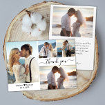 Tarjeta De Agradecimiento Elegante guión de tipografía 4 Boda de Collage de<br><div class="desc">Tarjeta De Agradecimiento minimalista Moderno Script 4 Collage de fotos Boda. Elegante plantilla de tarjeta de agradecimiento boda con cuatro fotos en la parte delantera y una en la parte posterior. Con el texto "Gracias" en una letra de escritura tipográfica con letras a mano rápida y con fondo blanco o...</div>