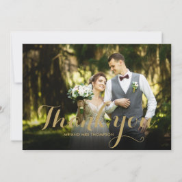 Tarjeta De Agradecimiento Elegante Guión Dorado Gracias Boda Foto