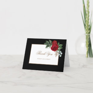 Tarjeta De Agradecimiento Elegante guión dorado rojo floral
