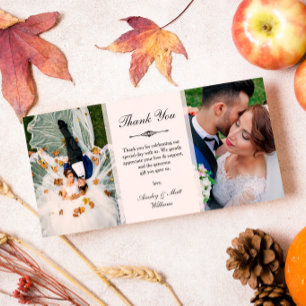 Tarjeta De Agradecimiento Elegante guión Dos fotos Bodas Gracias