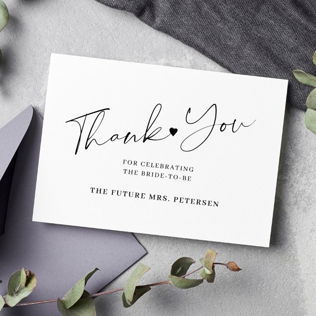 Tarjeta De Agradecimiento Elegante guión ducha de novia blanco negro (Subido por el creador)