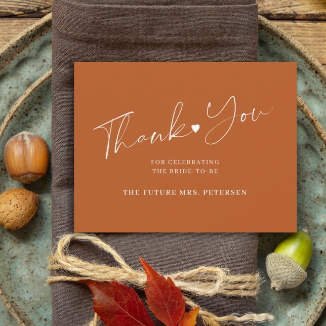 Tarjeta De Agradecimiento Elegante guión ducha de novia terracota (Subido por el creador)