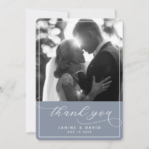 Tarjeta De Agradecimiento Elegante guión Dusty Blue Modern Boda foto
