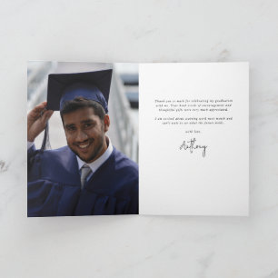 Tarjeta De Agradecimiento Elegante guión elegante de la Marina Oscura Foto+M