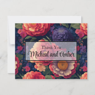 Tarjeta De Agradecimiento Elegante guión elegante naranja morado rojo floral