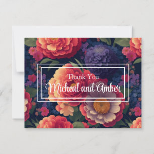 Tarjeta De Agradecimiento Elegante guión elegante naranja morado rojo floral