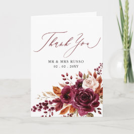 Tarjeta De Agradecimiento Elegante guión Floral Foto Otoño Burdeos