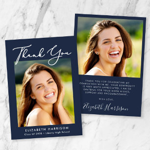Tarjeta De Agradecimiento Elegante guión foto graduación azul