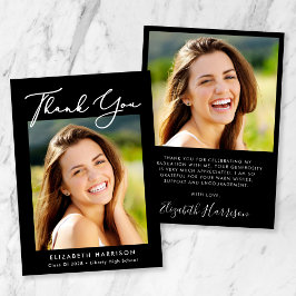 Tarjeta De Agradecimiento Elegante guión foto graduación en negro