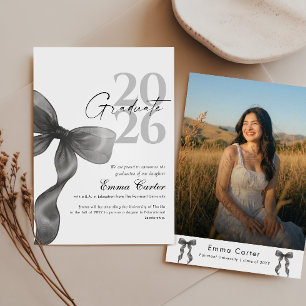 Tarjeta De Agradecimiento Elegante guión foto lazo negro graduación