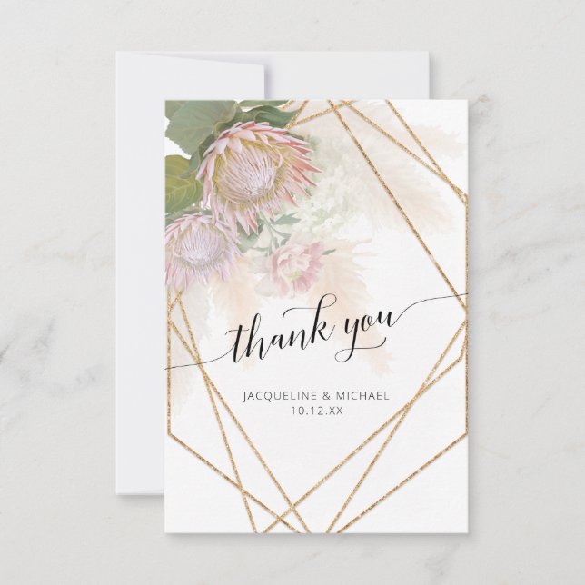 Tarjeta De Agradecimiento Elegante guión gracias a la floral geométrica mode (Anverso)