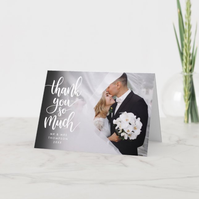 Tarjeta De Agradecimiento Elegante Guión Gracias Muchísima Foto Boda (Anverso)